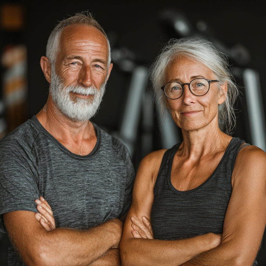 Persoane mature făcând exerciții